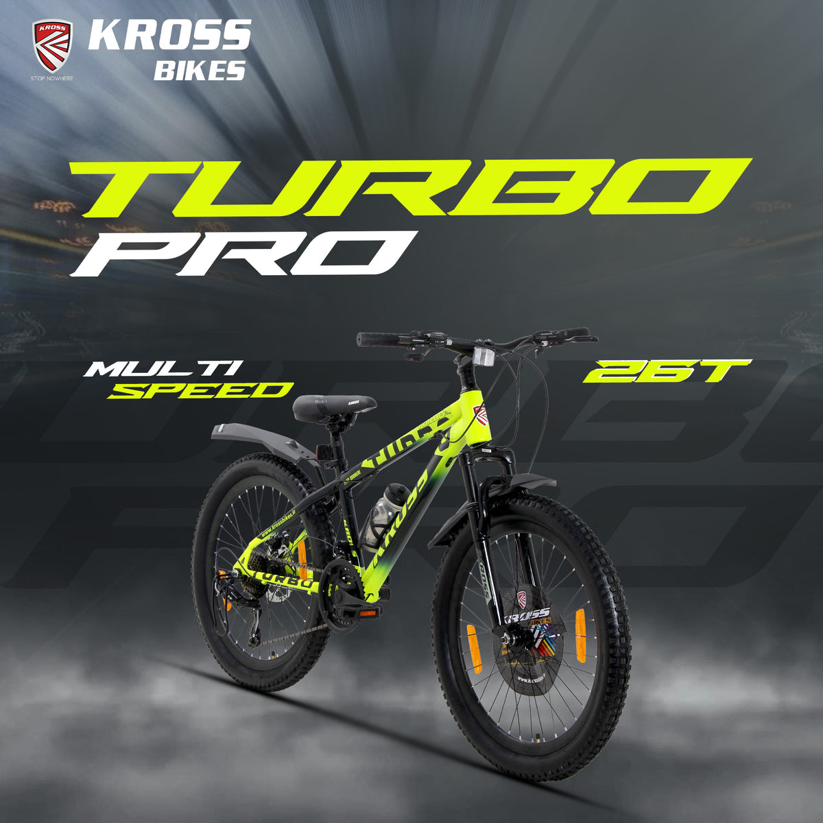 Kross Turbo Pro 26T 21 Speed Geared Mountain Bike, Green & Black, Suspension & Dual Disc Brakes