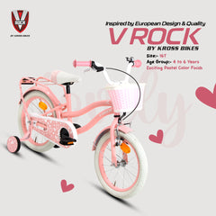 V Rock 16T Lovely Pink Kids Bicycle with Basket, Carrier & Training Wheels