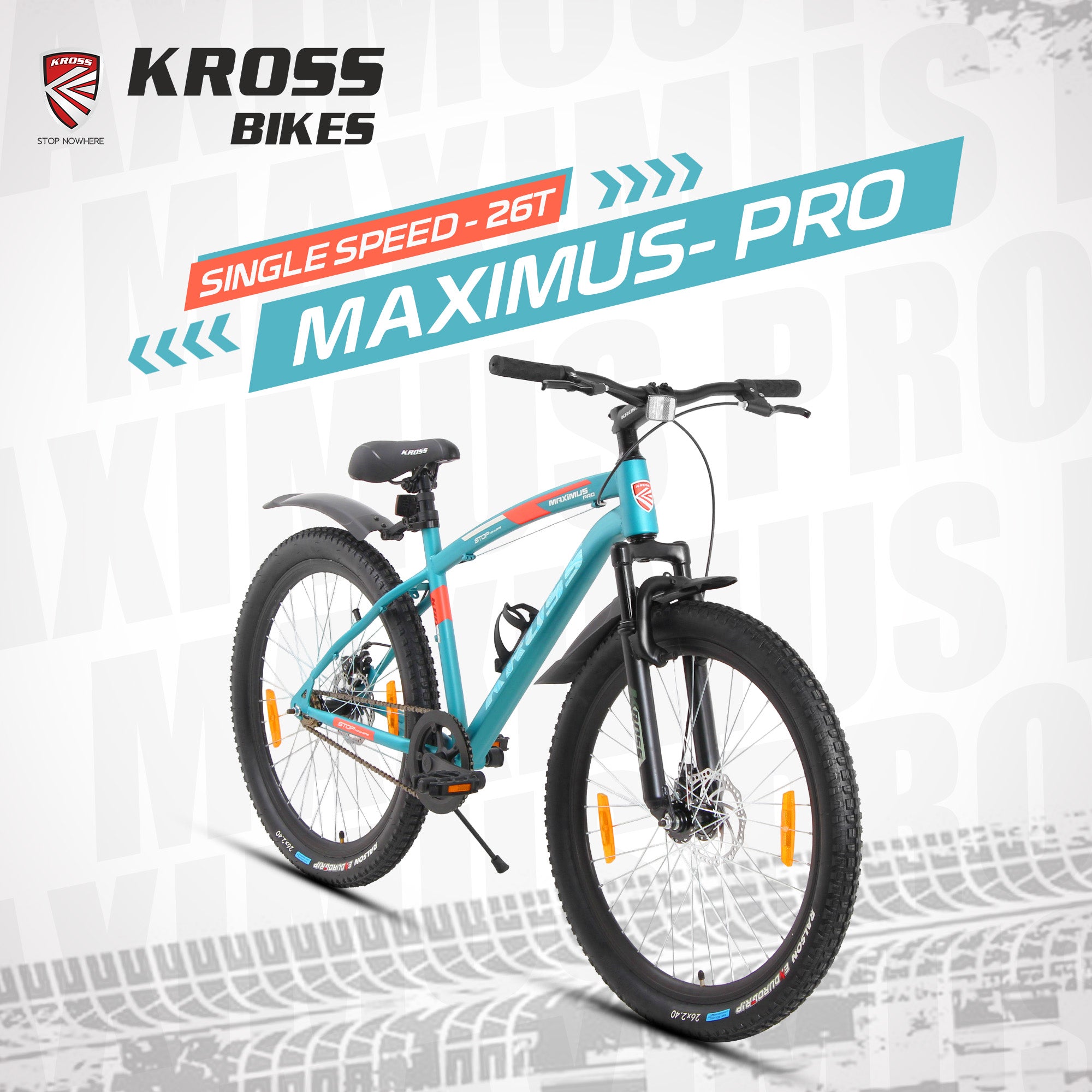 Kross Maximus Pro 26T Single Speed Mountain Bike with Suspension Fork, Dual Disc Brakes, Steel Frame, 2.4” Tyres & Alloy Double-Wall Rims (Blue)