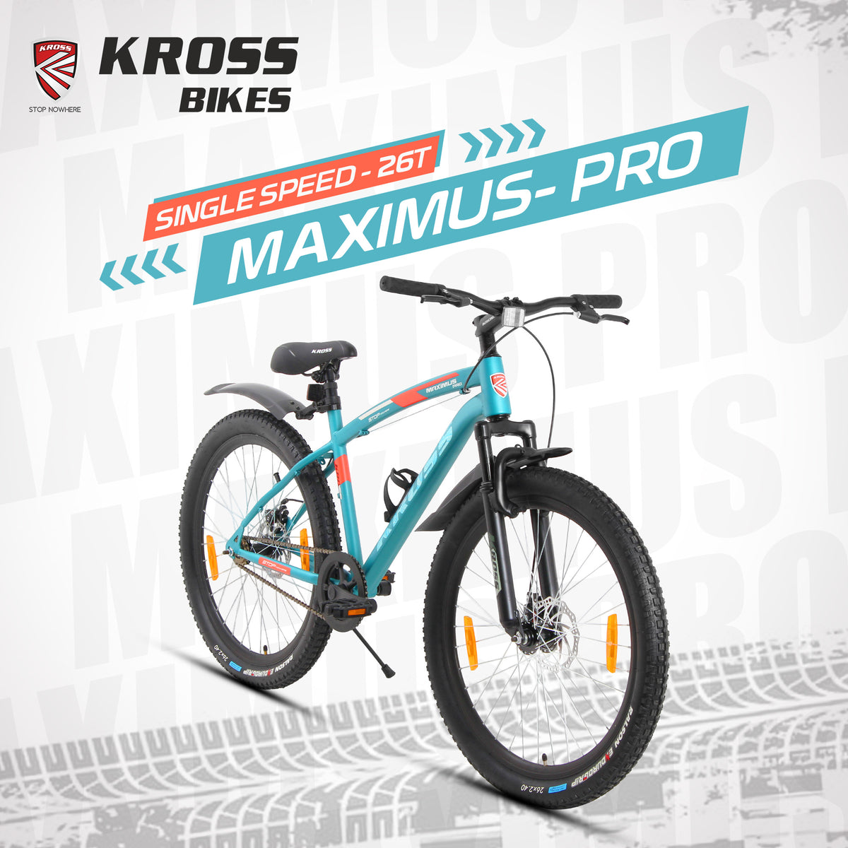 Kross Maximus Pro 26T Single Speed Mountain Bike with Suspension Fork, Dual Disc Brakes, Steel Frame, 2.4” Tyres & Alloy Double-Wall Rims (Blue)