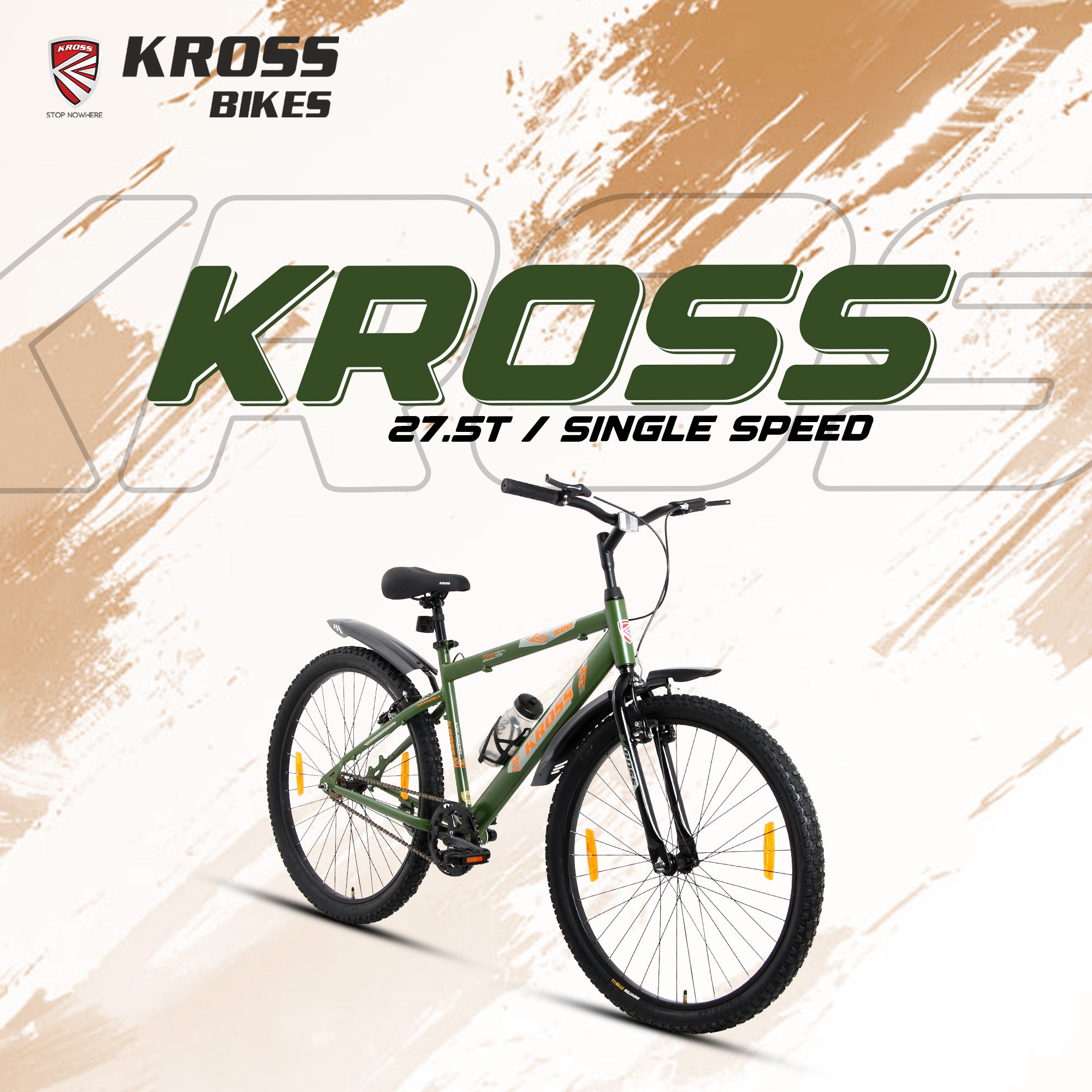 Kross 27.5T MTB Cycle | Steel Frame | Single Speed | Army Green |