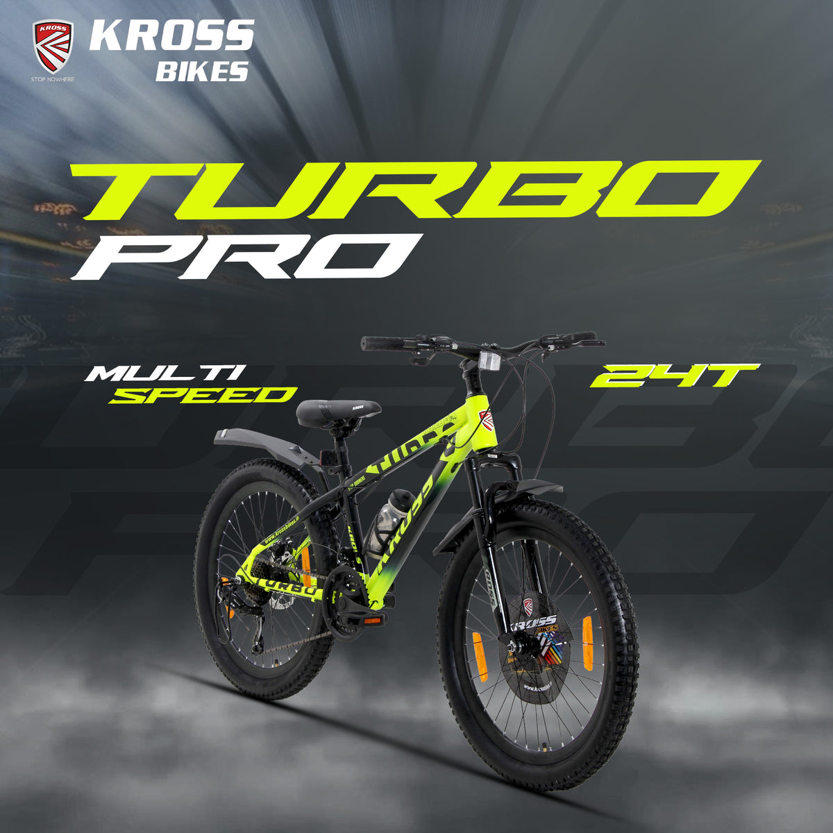 Kross Turbo Pro 24T Geared Bicycle with Front Suspension, Dual Disc Brakes & Alloy Rims – Green/Black