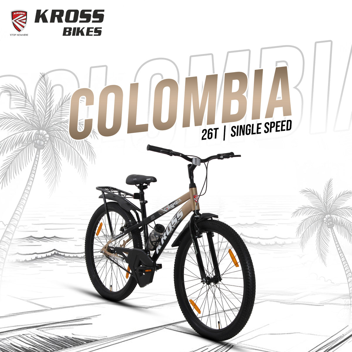 Kross Colombia 26T IBC V-Brake Single Speed Bicycle with Mudguard & Bottle Cage (Gold/Black)