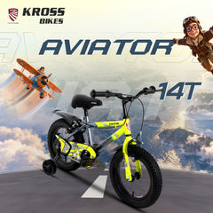 Kross Aviator 14T Kids Bicycle with Training Wheels | Steel Frame | Dual Caliper Brake | Green/Grey