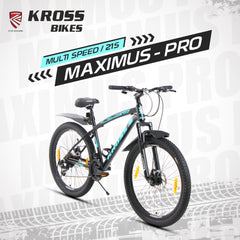 KROSS Maximus Pro 26T – 21-Speed Performance MTB with Suspension Fork, Dual Disc Brakes, Double-Wall Alloy Rims & Ergonomic Steel Frame (Black/Blue)