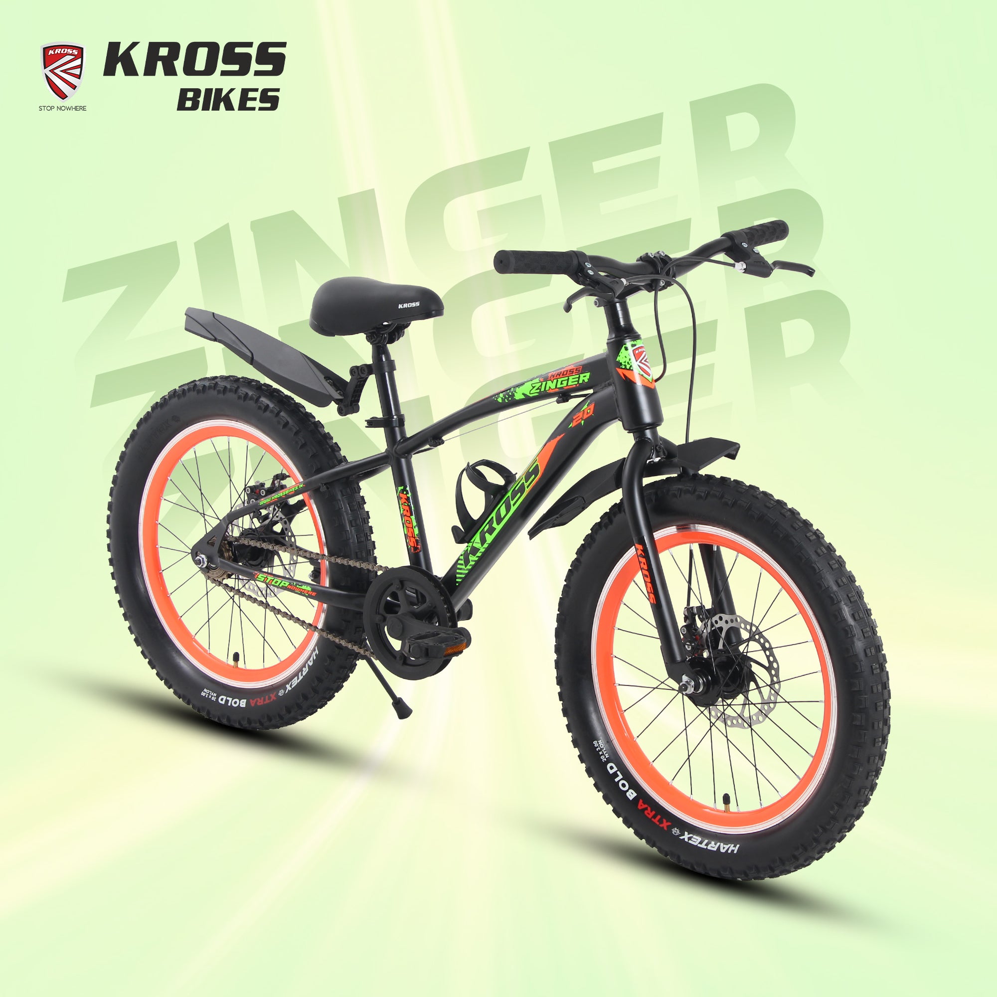 Kross Zinger 20T Steel Single Speed Kids Bicycle with Front & Rear Disc Brakes (20x3.0T, Alloy Rims, 11.6” Frame-Black-Orange)