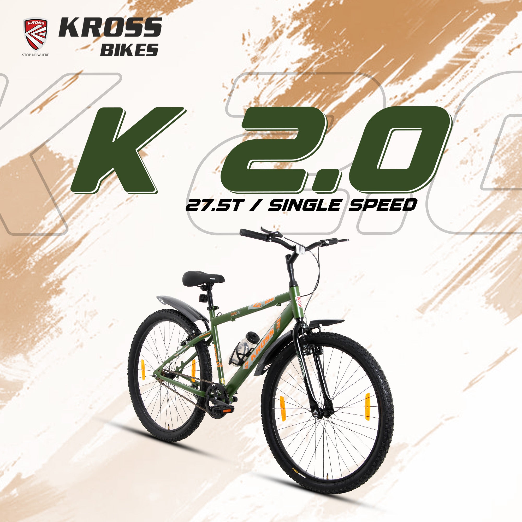 Kross K-2.0 27.5T MTB Cycle | Steel Frame | Single Speed | Army Green | Dual Disc