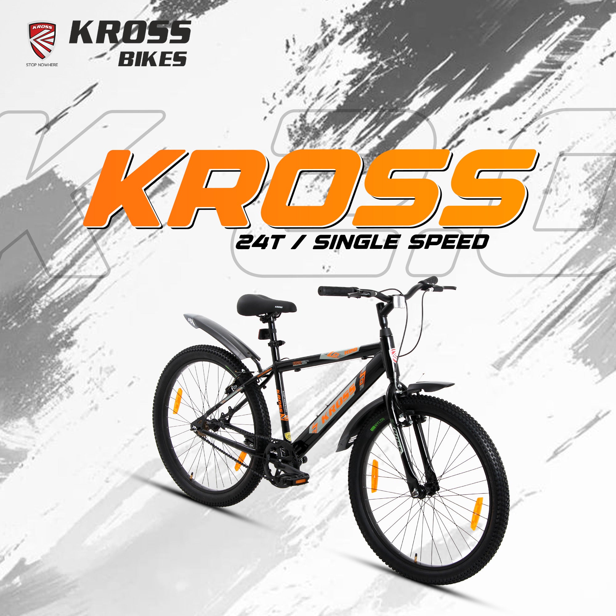 Kross 24T Single Speed Kids Bicycle – Steel Frame, V-Brakes, 24x2.40 Tyres, Black