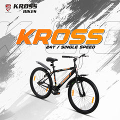 Kross 24T Single Speed Kids Bicycle – Steel Frame, V-Brakes, 24x2.40 Tyres, Black