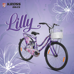 Kross Lilly 26T Purple Single Speed City Bicycle with Basket | Steel Frame