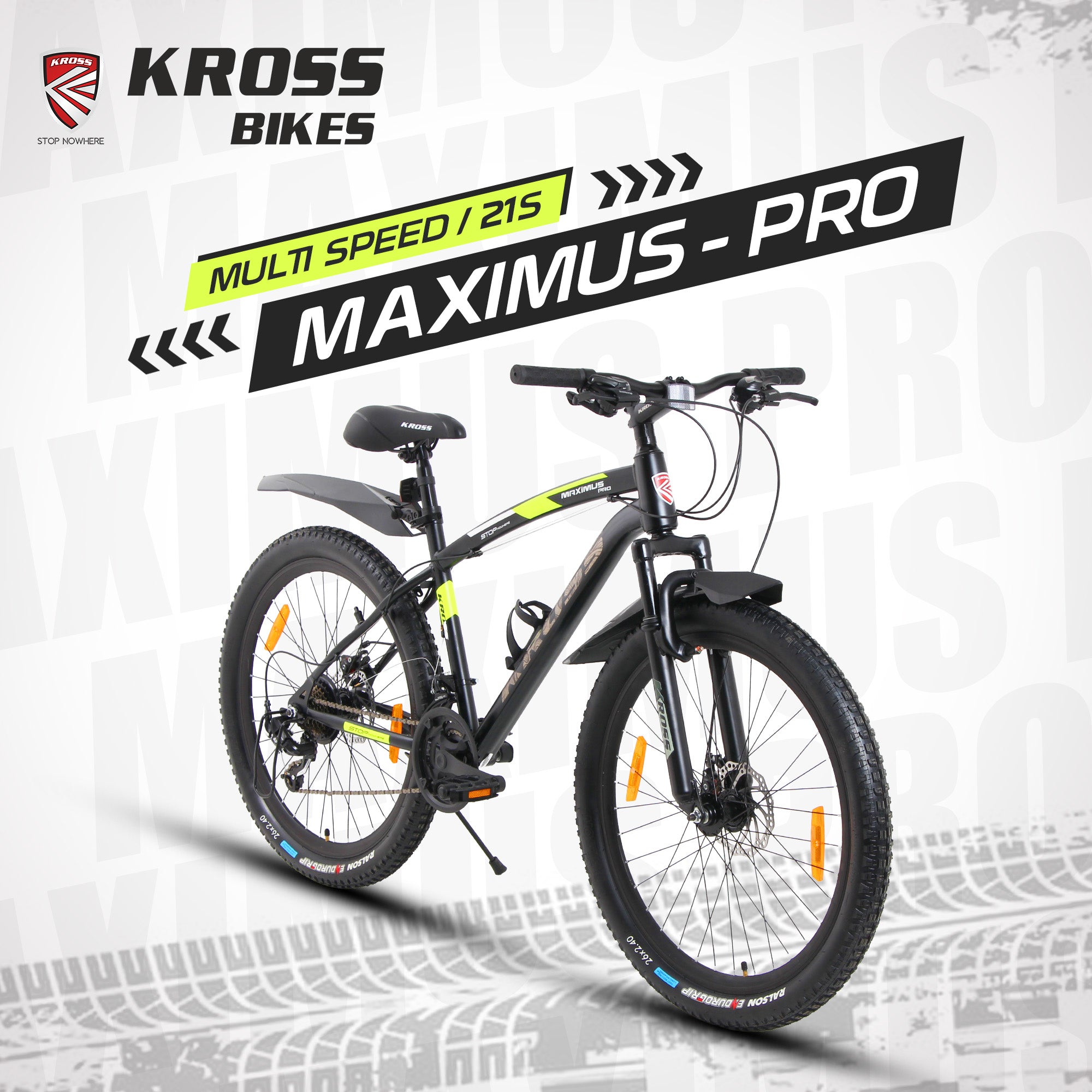 Kross Maximus Pro 26T Mountain Bike – 21-Speed Shimano/L-Twoo Tourney Drivetrain, TIG-Welded Steel Frame, Suspension Fork, Dual Disc Brakes, 2.40” Wide Tyres & Alloy Double-Wall Rims (Glossy Black)