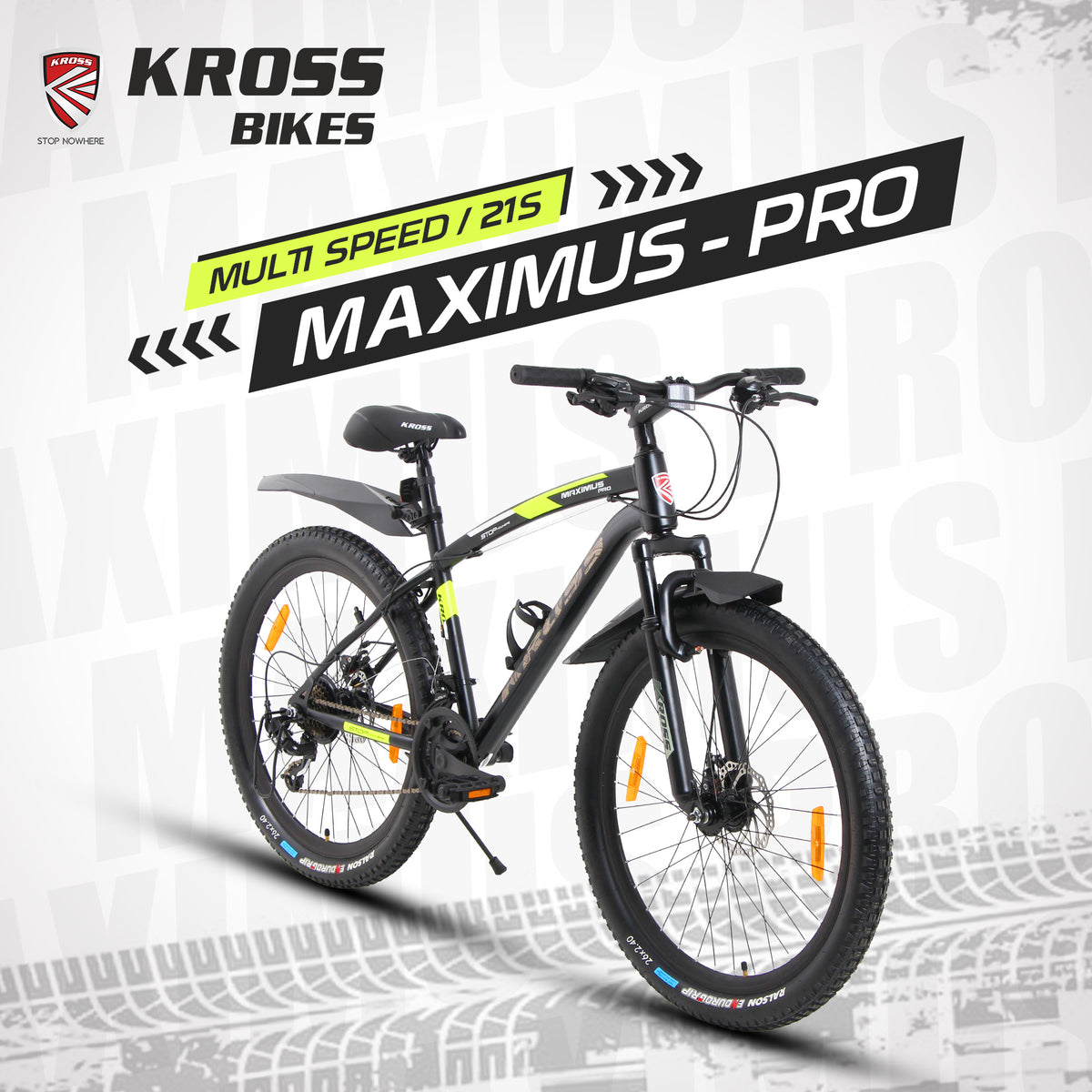 Kross Maximus Pro 26T Mountain Bike – 21-Speed Shimano/L-Twoo Tourney Drivetrain, TIG-Welded Steel Frame, Suspension Fork, Dual Disc Brakes, 2.40” Wide Tyres & Alloy Double-Wall Rims (Glossy Black)