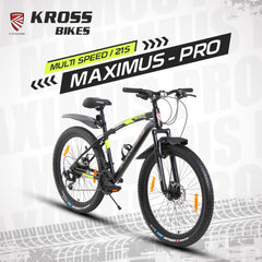 Kross Maximus Pro 26T Mountain Bike – 21-Speed Shimano/L-Twoo Tourney Drivetrain, TIG-Welded Steel Frame, Suspension Fork, Dual Disc Brakes, 2.40” Wide Tyres & Alloy Double-Wall Rims (Glossy Black)