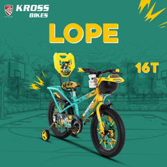 Kross Lope 16T Kids Cycle (16x2.40 Tyre, Dual Color Steel Frame, Caliper Brakes, Basket & Side Wheels, 4–6 Years) with Carrier -Yellow