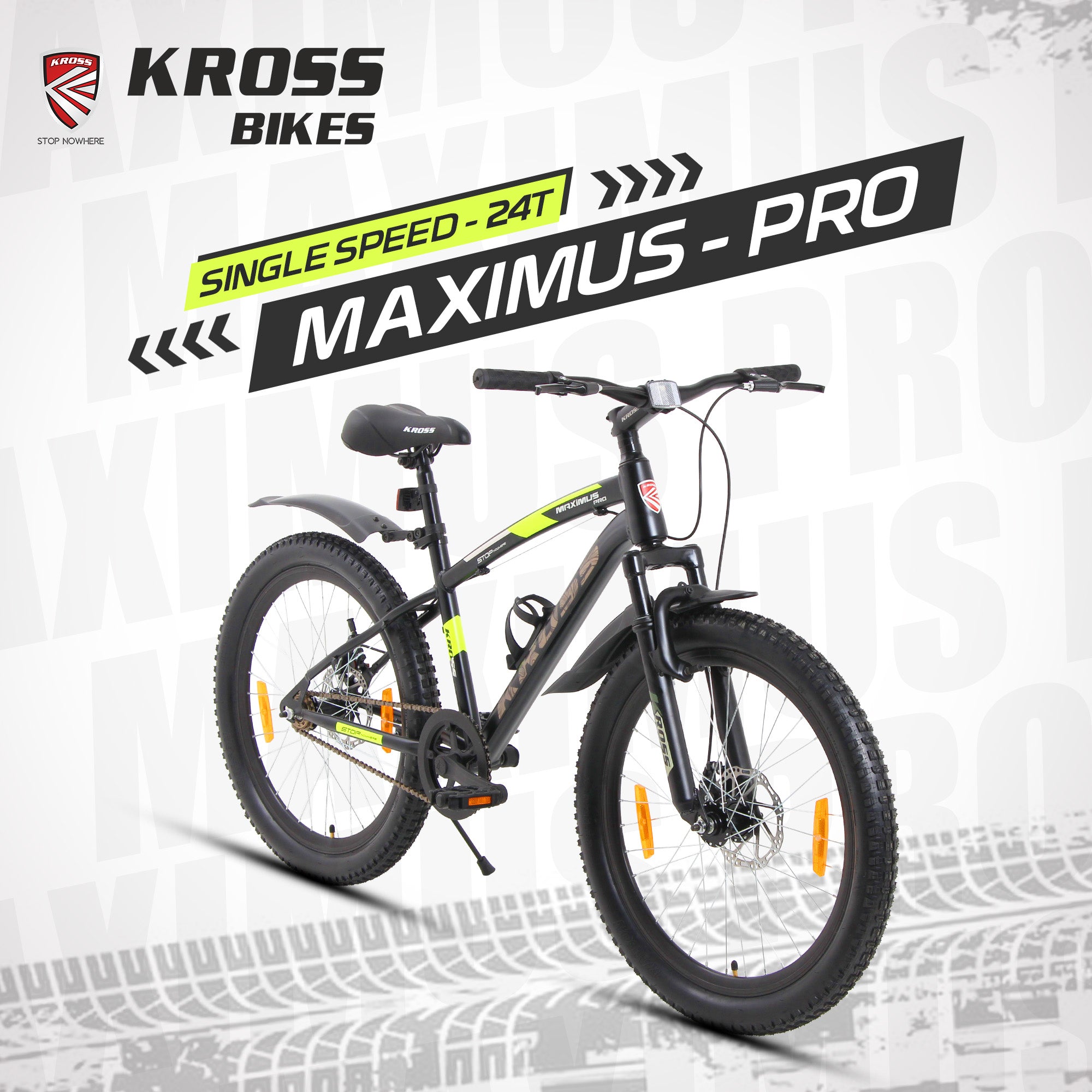 Kross Maximus Pro 24T MTB Cycle – 24" Tyres, Suspension Fork, Single Speed, Dual Disc (Grey)