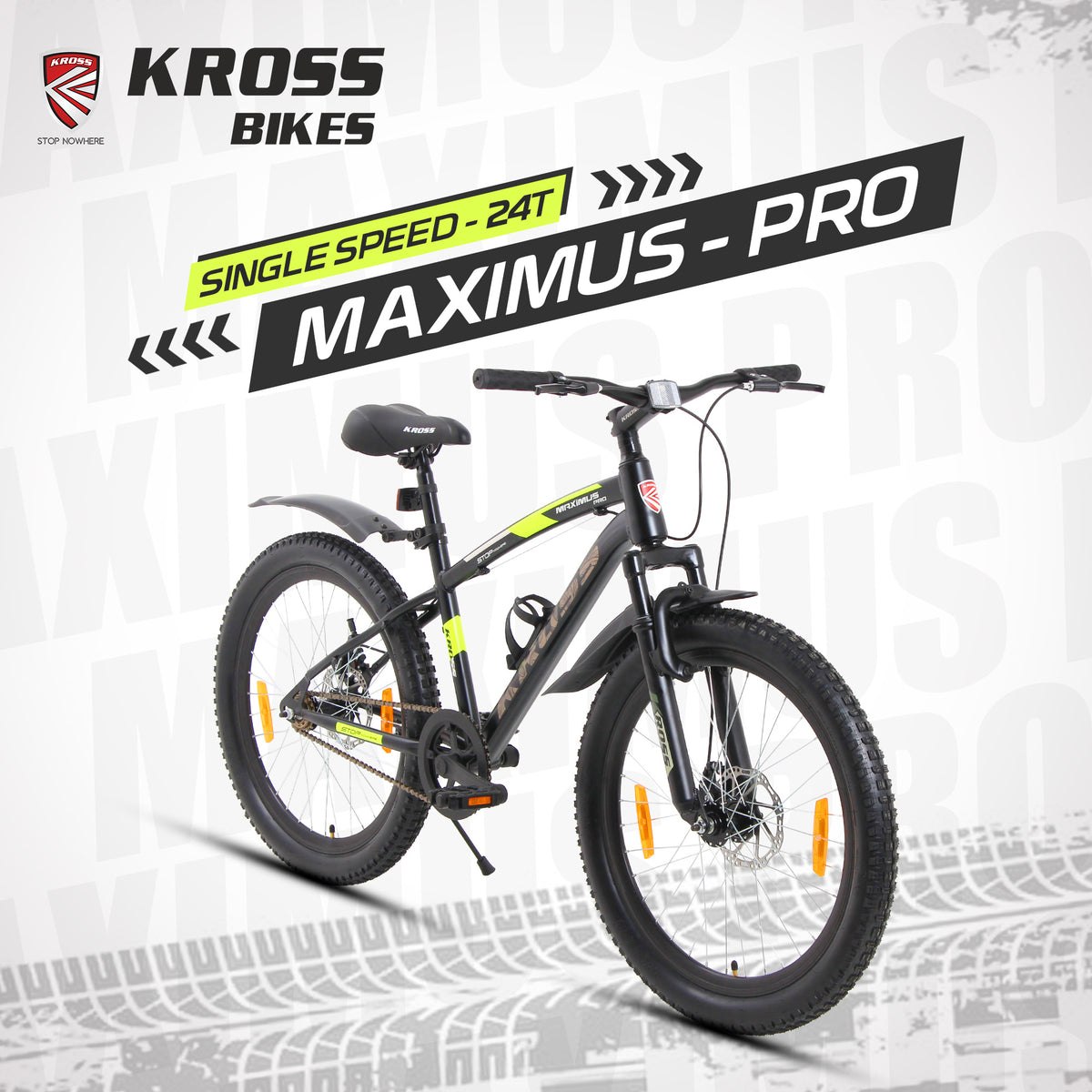 Kross Maximus Pro 24T MTB Cycle – 24" Tyres, Suspension Fork, Single Speed, Dual Disc (Grey)