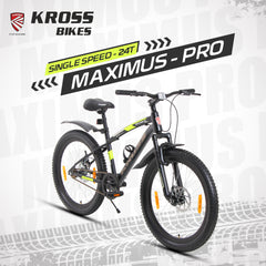 Kross Maximus Pro 24T MTB Cycle – 24" Tyres, Suspension Fork, Single Speed, Dual Disc (Grey)