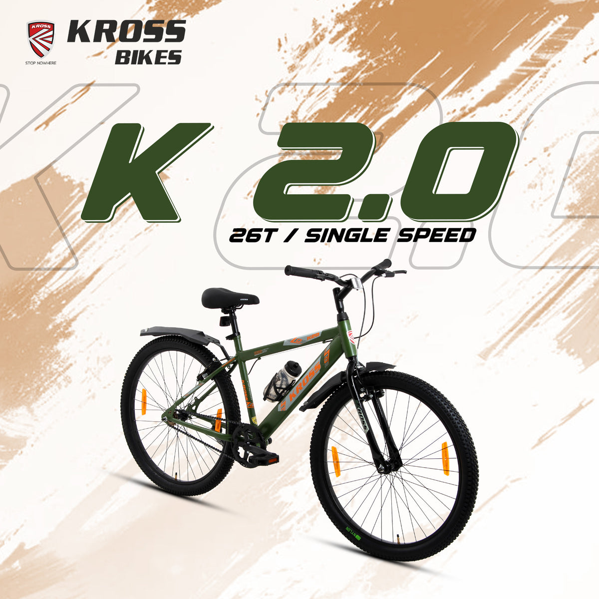 Kross K 2.0 26T MTB Bike – Army Green, Single Speed, Steel Frame