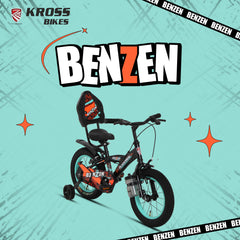 Kross Benzen Crush 14T Kids Cycle with Training Wheels, Back Rest & Bottle – Black