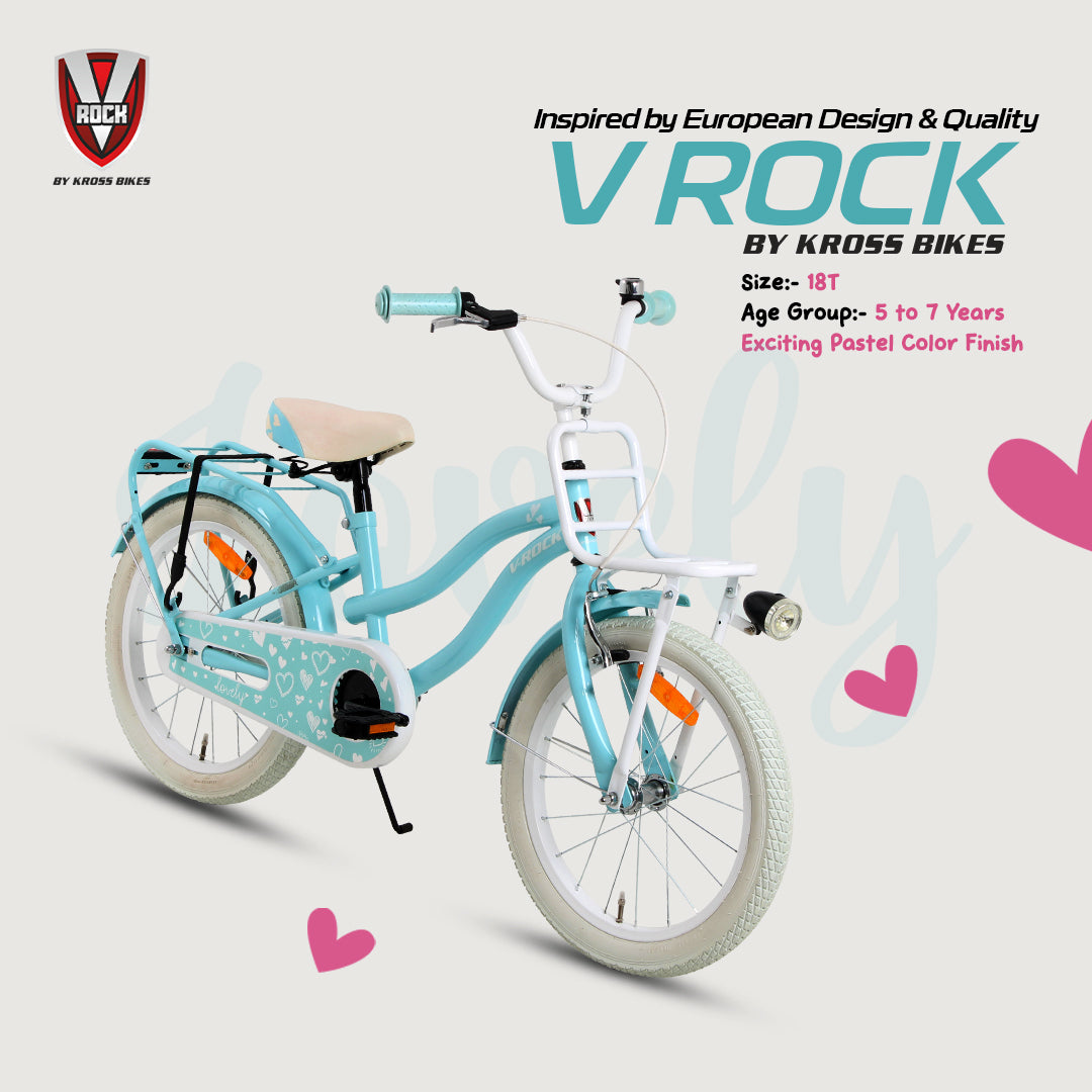 V Rock Lovely 18T Kids Bicycle – Blue | Single Speed | Front V-Brake | Rear Coaster Brake | Carrier & Mudguards