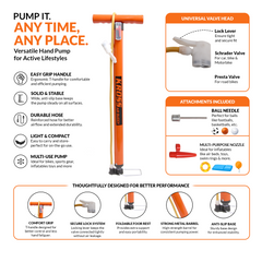 Kross Air Buddy 22-Inch Heavy-Duty Bicycle & Multi-Purpose Floor Pump (35mm Steel Barrel, Dual Presta/Schrader Valve) 35 MM Orange Pump