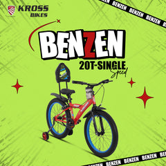 Kross Benzen Crush Pro 20T Kids Bicycle with Side Supporter | Single Speed | 20 x 2.40 Tyres | Dual Caliper Brakes | Red