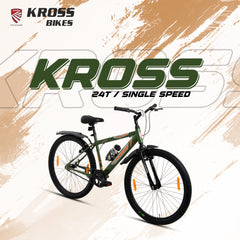Kross 24T MTB Cycle – Army Green | Steel Frame | V-Brake | 24 x 2.40 Tyres