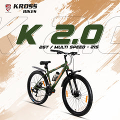 Kross K-20 Marbal 26T 21-Speed MTB Bicycle with Dual Disc Brakes & Suspension – Green