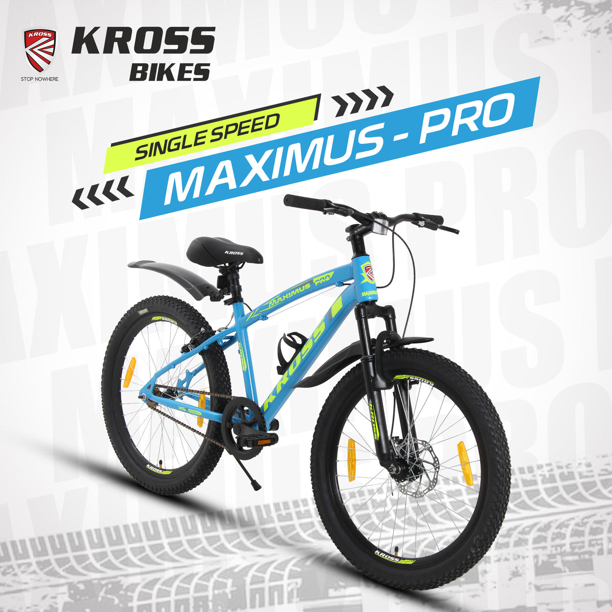 KROSS Maximus Pro 24T Dual Disc Kids MTB – Blue/Yellow | Steel Frame, Suspension Fork, Single Speed