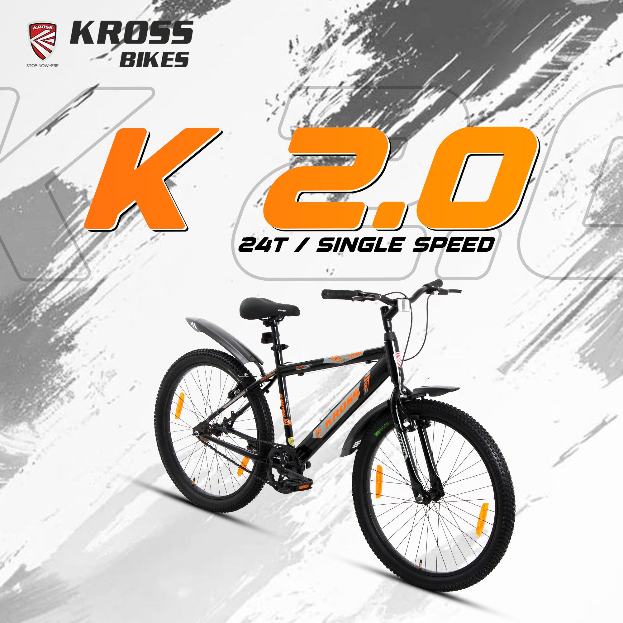 Kross K 2.0 24T Single Speed Kids Bicycle – Steel Frame, V-Brakes, 24x2.40 Tyres, Black