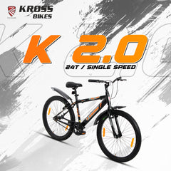 Kross K 2.0 24T Single Speed Kids Bicycle – Steel Frame, V-Brakes, 24x2.40 Tyres, Black