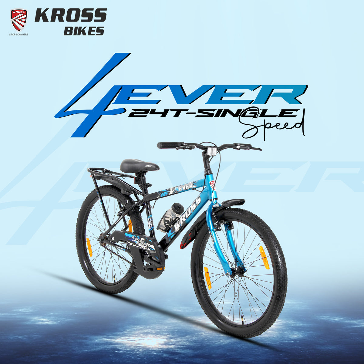 Kross 4EVER 24T Single Speed Kids Bicycle for Boys & Girls | 24 Inch Steel Frame | V-Brakes | Blue-Black