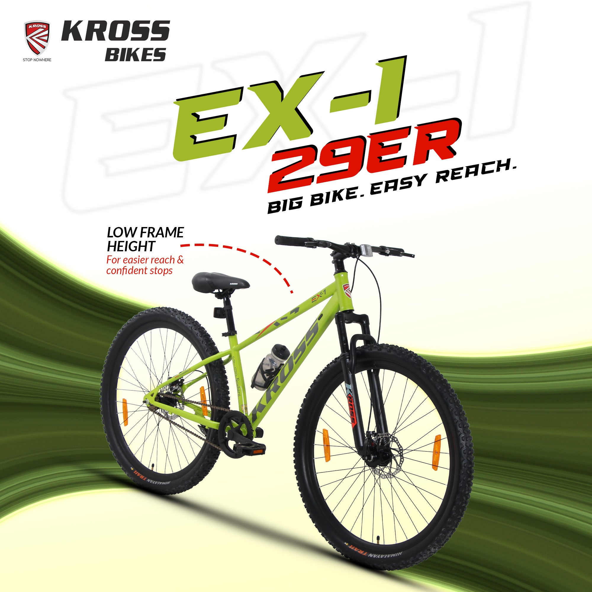 Kross EX-1 29T MTB Bicycle, 29 Inch Tyres, Front Suspension with Lockout, Dual 160mm Disc Brakes, Steel Frame, Single Speed