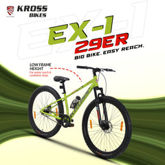 Kross EX-1 29T MTB Bicycle, 29 Inch Tyres, Front Suspension with Lockout, Dual 160mm Disc Brakes, Steel Frame, Single Speed