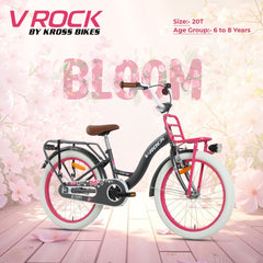 V Rock 20T Bloom Grey Kids Bicycle with Dual Carriers, LED Lights & V-Brake – Single Speed