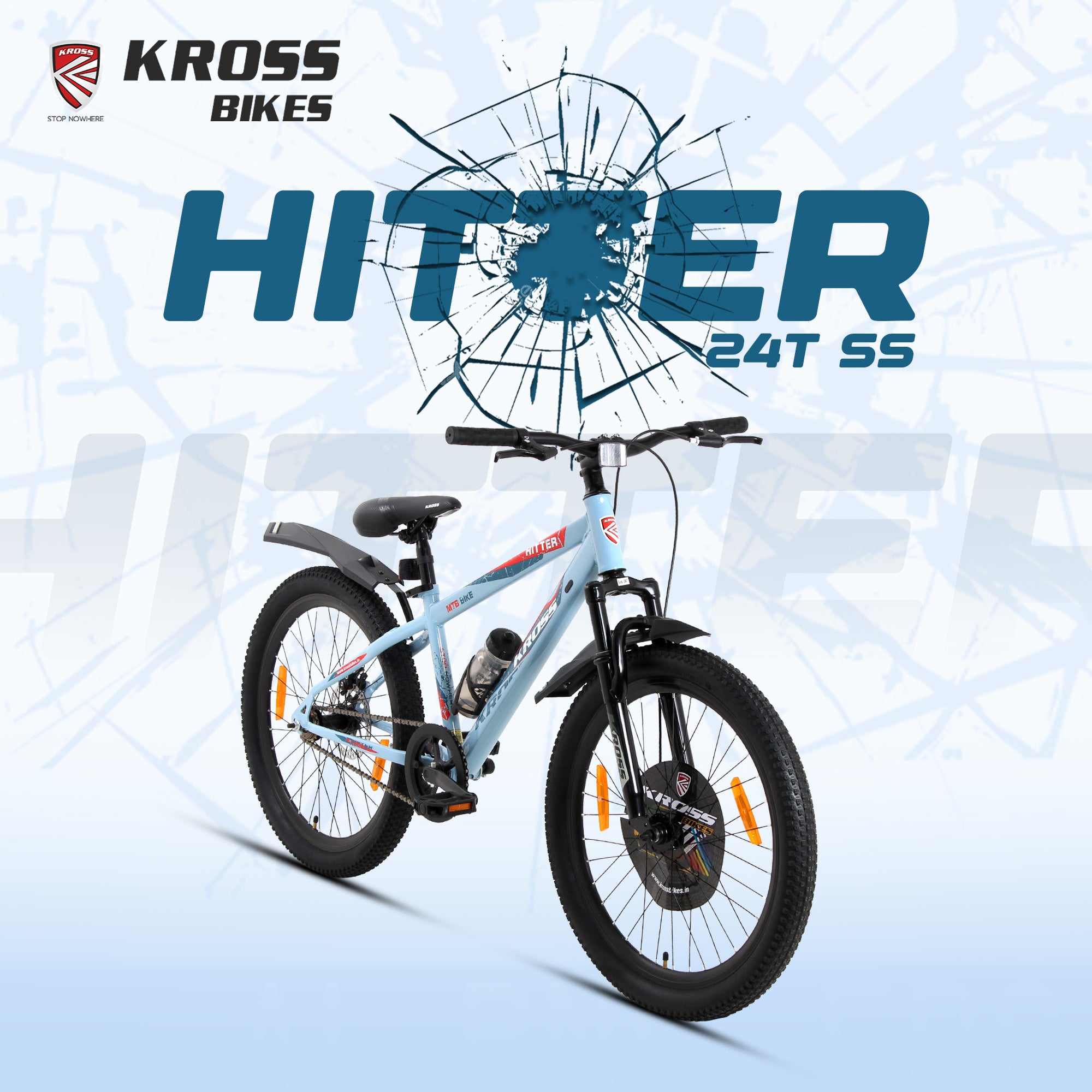 Kross Hitter 24T Mountain Bicycle for Kids (9–13 Years) with Dual Disc Brakes & Suspension Fork – Blue