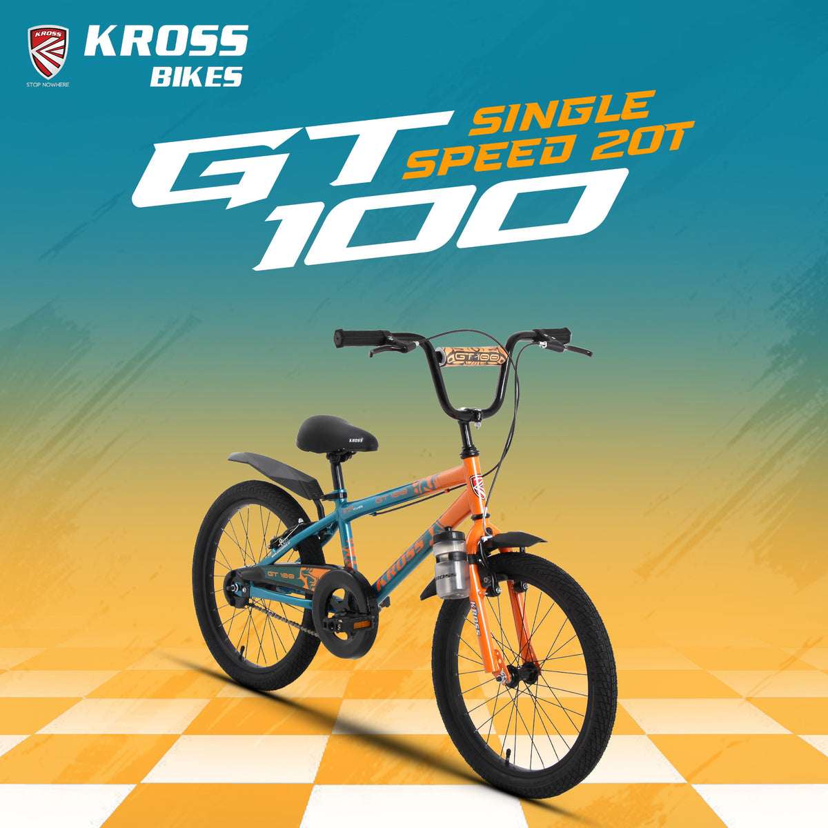 Kross GT-100 20T Kids Bicycle | Green-Orange | Single Speed | V-Brake