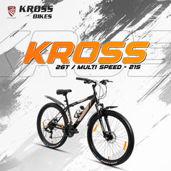 Kross 26T 21-Speed MTB Bicycle with Dual Disc Brakes & Suspension – Black