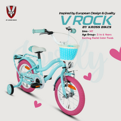 V Rock Lovely 14T Blue Kids Bike, Steel Frame, Rear Coaster & V Brake, Basket & Support Wheels, 14 inch BMX Cycle (Single Speed, Blue, Rigid)