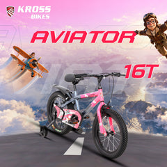 Kross Aviator 16T Kids Bicycle Grey & Pink | Single Speed | 16×2.40 Tyres | Caliper Brakes | Training Wheels | Side Supporter