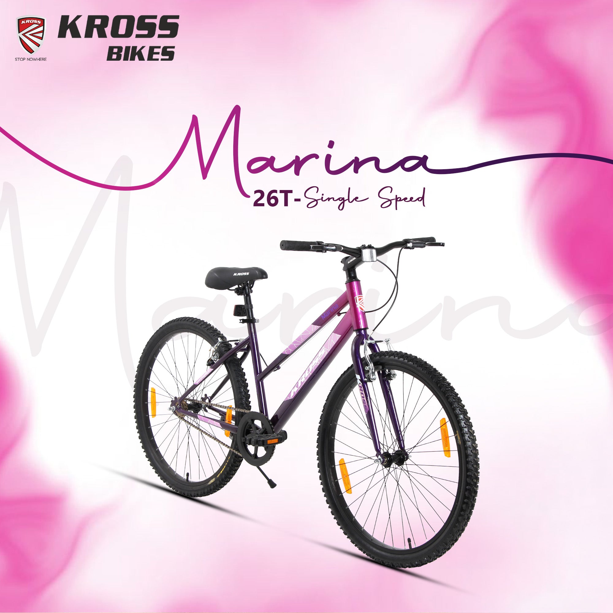 Kross Marina 26T City Bike with Alloy Rims, V-Brakes & Steel Frame – Pink/Purple