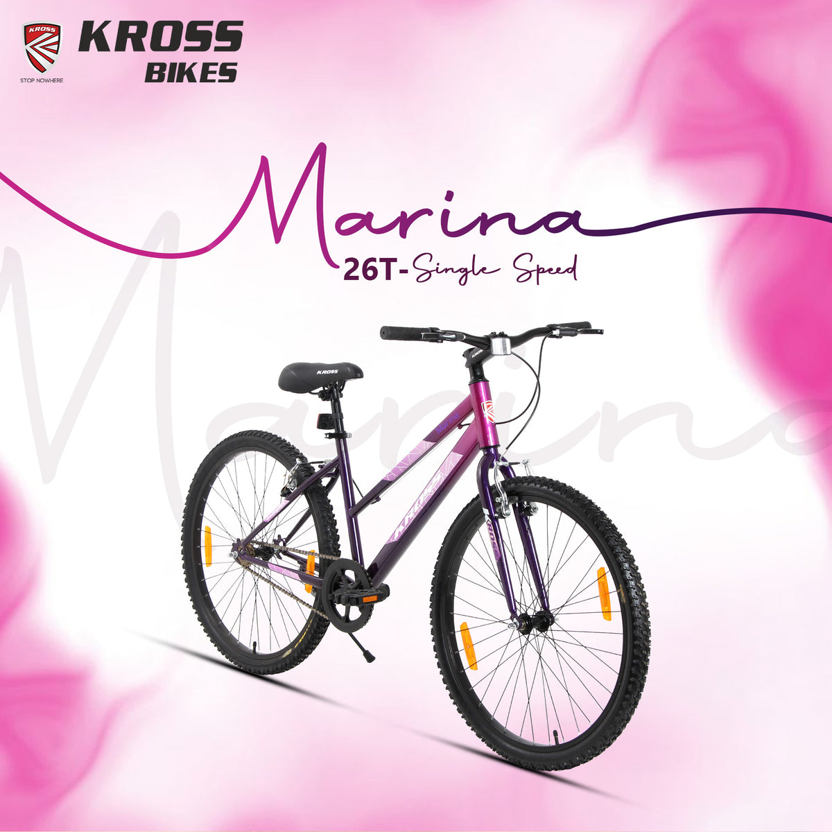 Kross Marina 26T City Bike with Alloy Rims, V-Brakes & Steel Frame – Pink/Purple