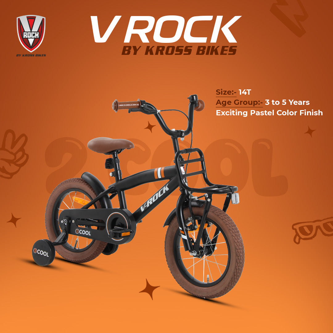 V Rock 14T 2Cool Kids Bicycle – Matt Black with Training Wheels