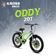 Kross Oddy 20T Kids Bicycle with Training Wheels, V-Brakes, Steel Frame, Green/Grey