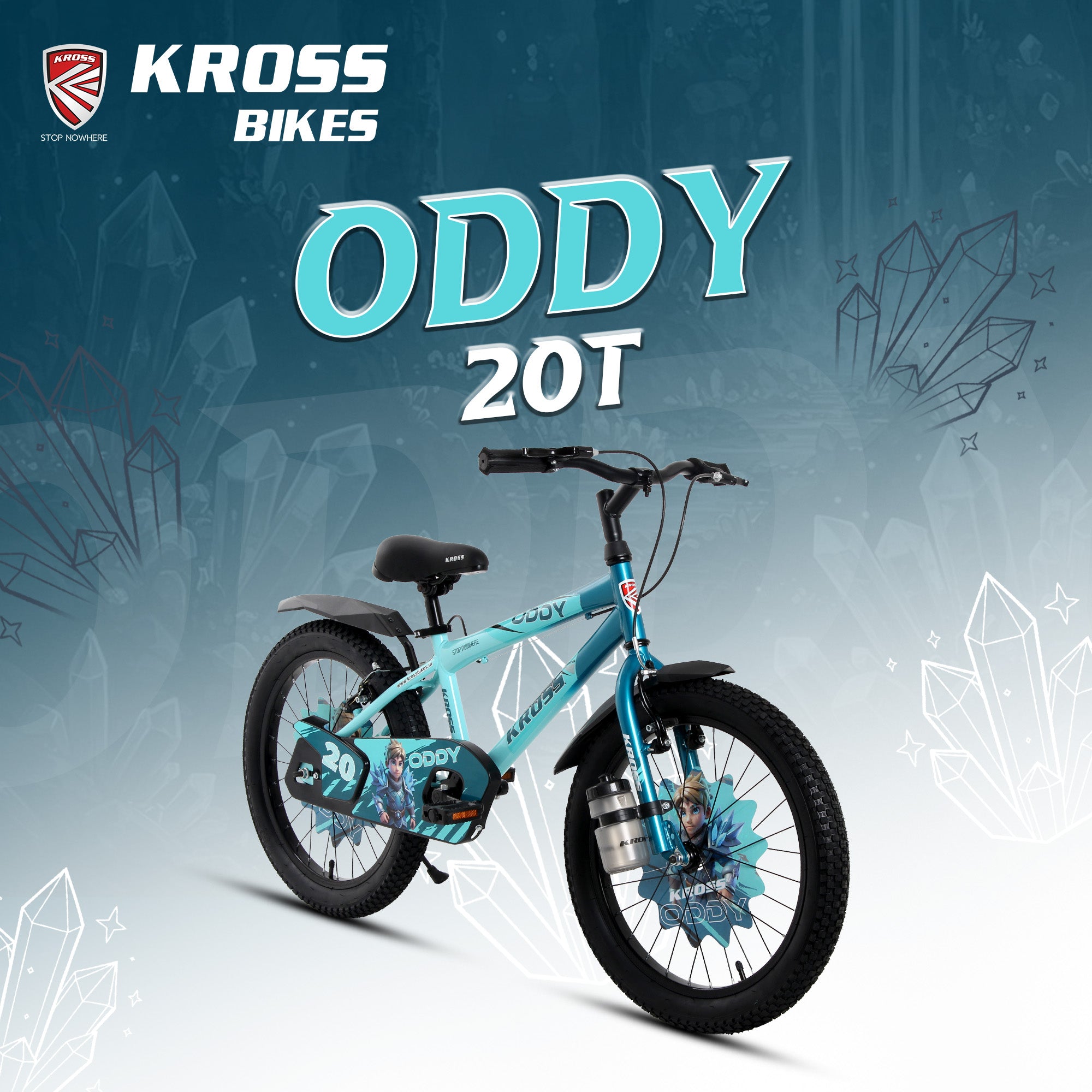 Kross Oddy 20T Kids Bicycle with Training Wheels, V-Brakes, Steel Frame, Aqua Blue-Green