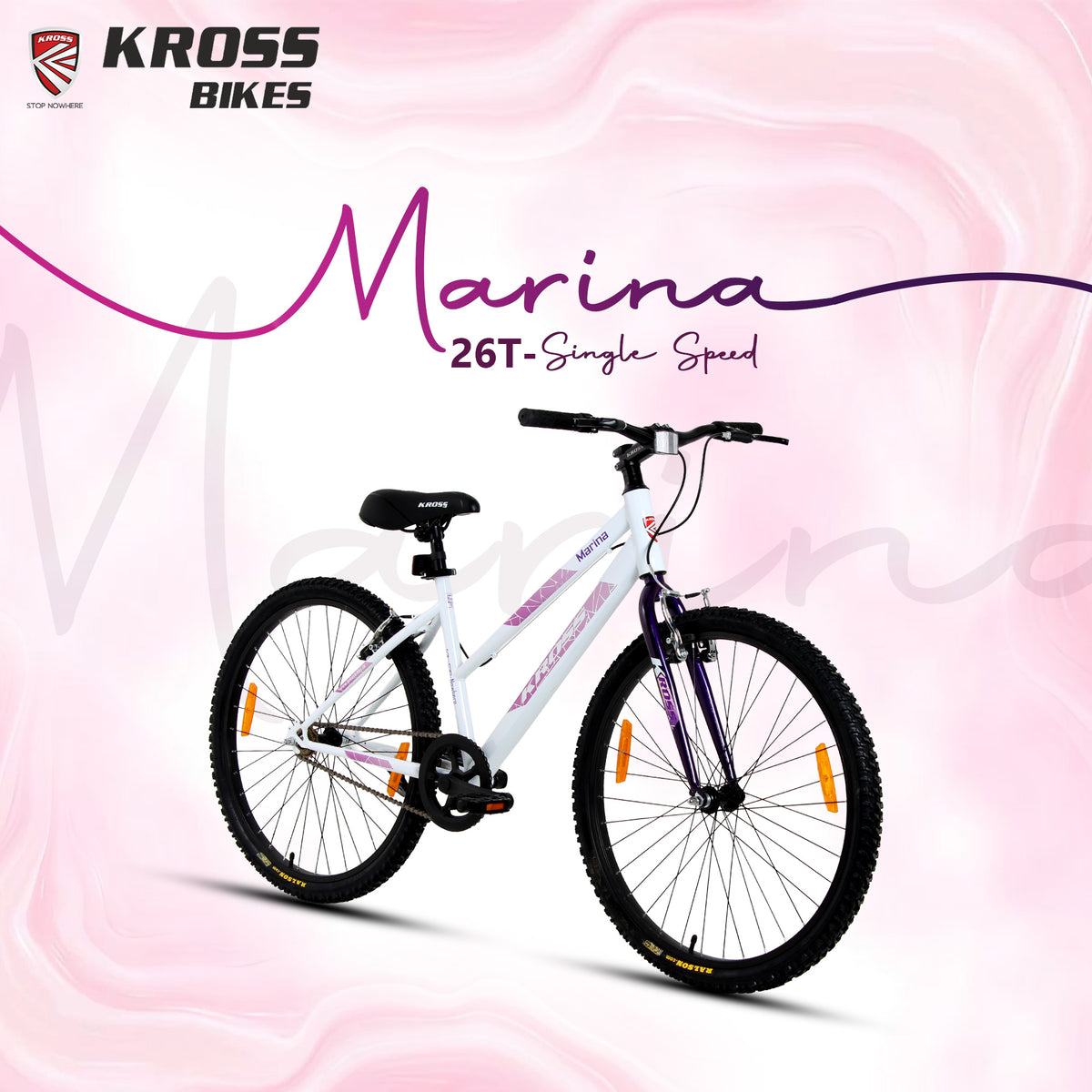 Kross Marina 26T Single Speed Hybrid Lady Cycle | Alloy Rim | V-Brake | White-Purple