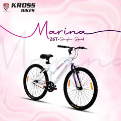 Kross Marina 26T Single Speed Hybrid Lady Cycle | Alloy Rim | V-Brake | White-Purple