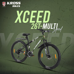 Kross Xceed 26T 21-Speed Mountain Bike with Suspension Fork, Dual Disc Brakes, Alloy Rims & Mudguards (Metallic Green/Black)