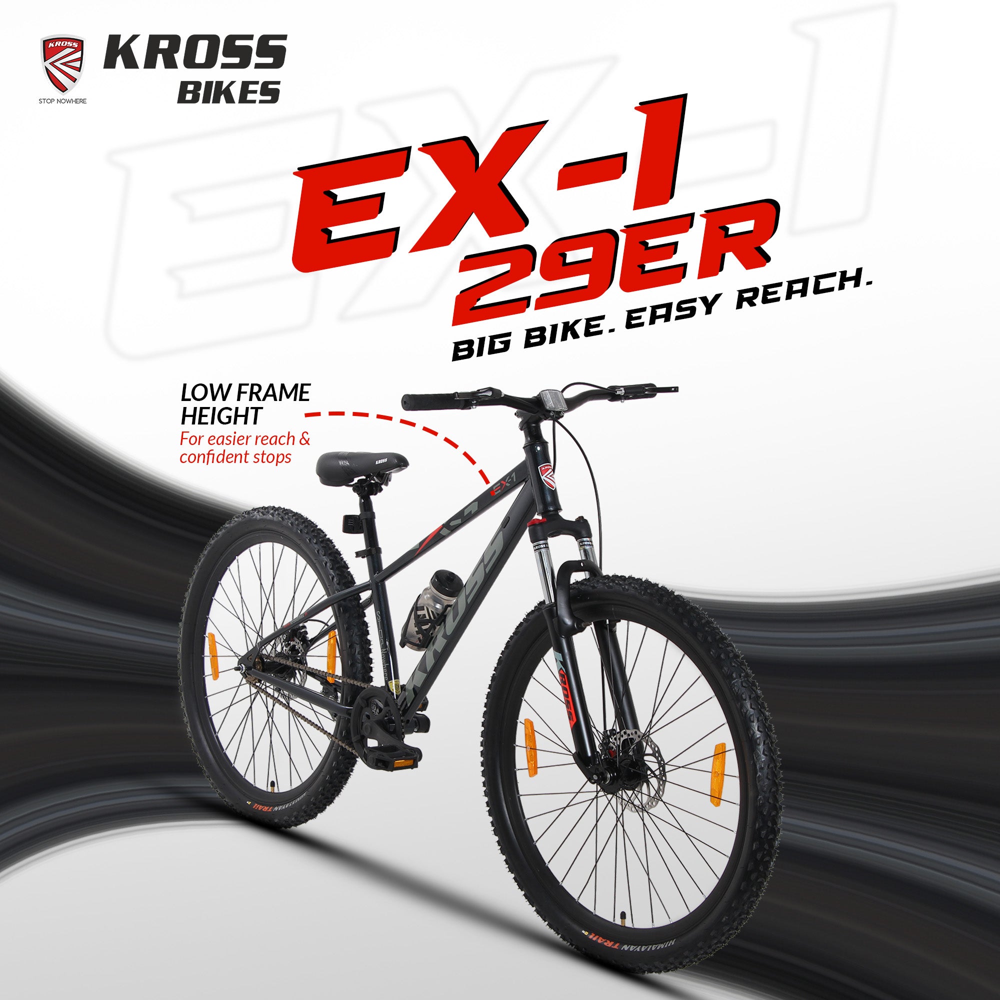 Kross EX-1 29T MTB Bicycle, 29 Inch Tyres, Front Suspension with Lockout, Dual 160mm Disc Brakes, Steel Frame, Single Speed