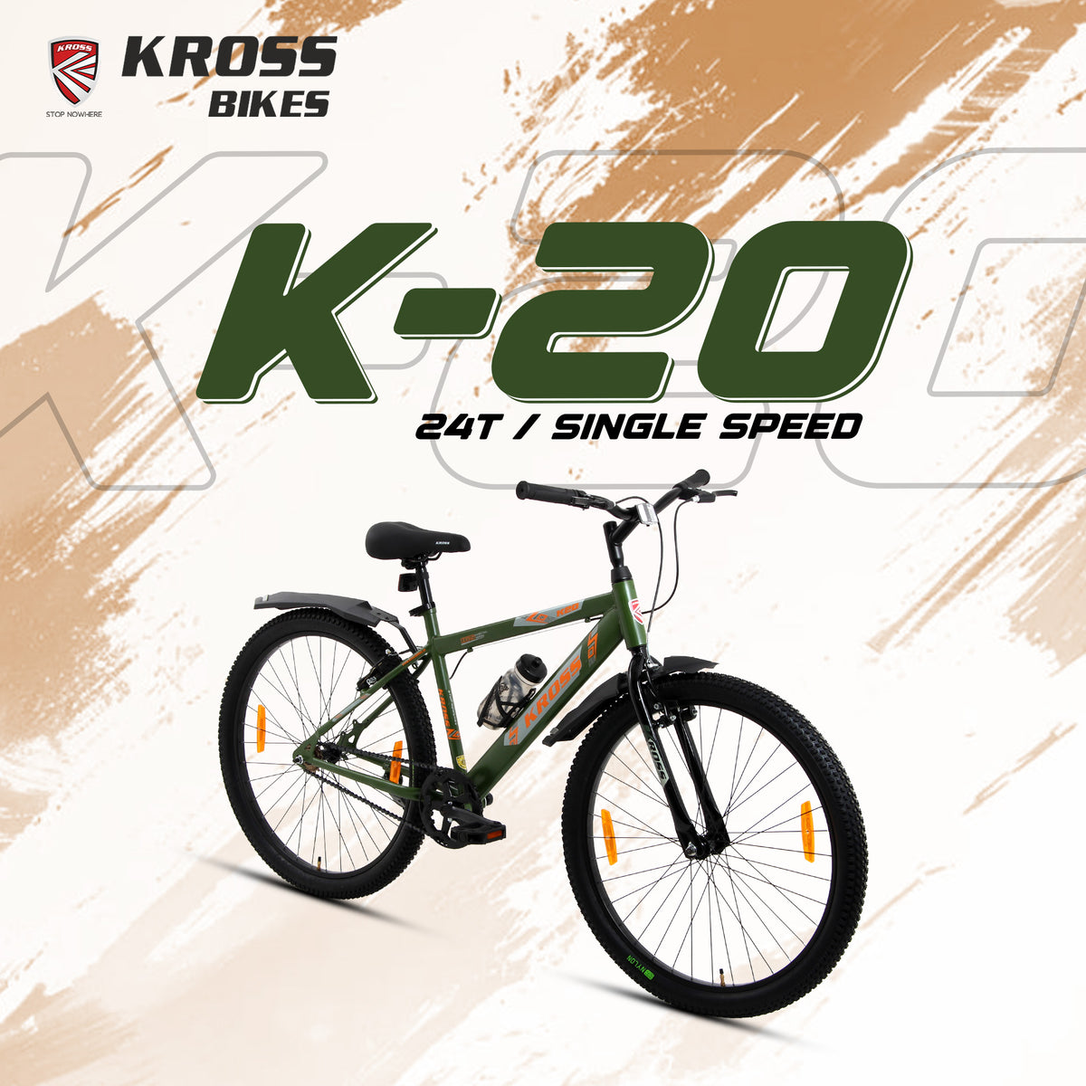 Kross K-20 Marbal 24T MTB Cycle – Army Green | Steel Frame | V-Brake | 24 x 2.40 Tyres